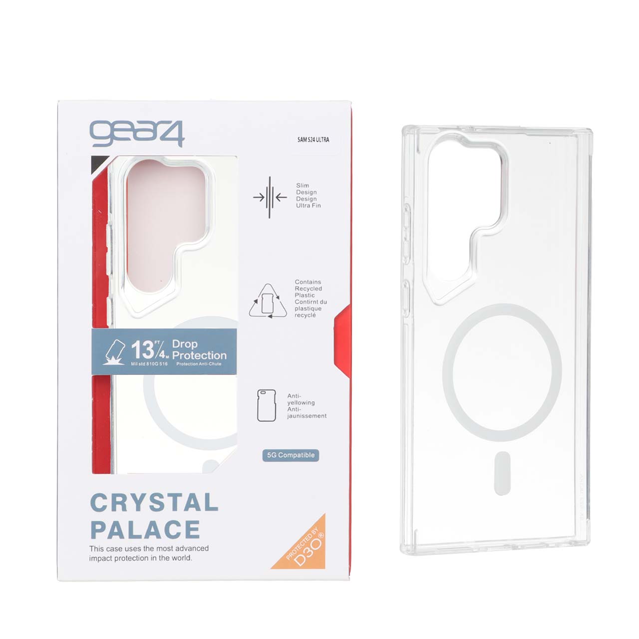 قاب اورجینال Gear4 Crystal palace شفاف White MagSafe مدل Samsung Galaxy S23 Ultra (پک دار)